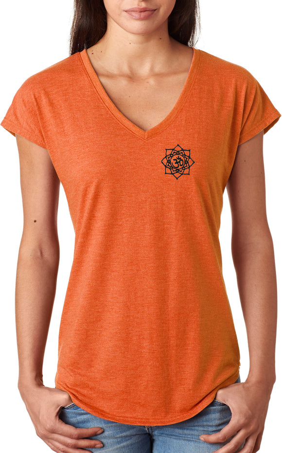 Black Lotus OM Patch Pocket Print Triblend V-neck Yoga Tee - Yoga Clothing for You