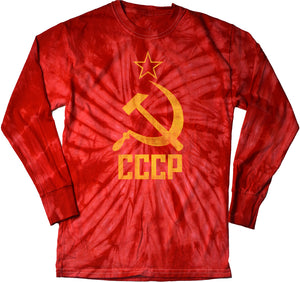 Soviet Union T-shirt Distressed CCCP Tie Dye Long Sleeve - Yoga Clothing for You