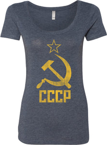 Ladies Soviet Union T-shirt Distressed CCCP Scoop Neck - Yoga Clothing for You