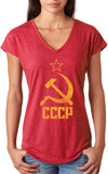 Ladies Soviet Union T-shirt Distressed CCCP Triblend V-Neck - Yoga Clothing for You