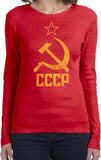 Ladies Soviet Union T-shirt Distressed CCCP Long Sleeve - Yoga Clothing for You