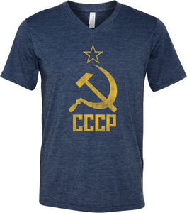 Soviet Union T-shirt Distressed CCCP Tri Blend V-Neck - Yoga Clothing for You