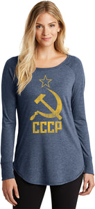 Ladies Soviet Union Shirt Distressed CCCP Tri Blend Long Sleeve - Yoga Clothing for You