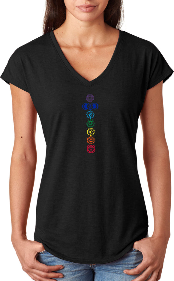 Colored Chakras Triblend V-neck Yoga Tee Shirt - Yoga Clothing for You