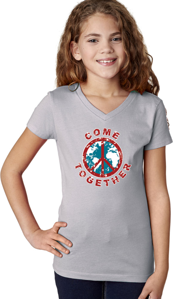 Girls Peace T-shirt Come Together V-Neck - Yoga Clothing for You