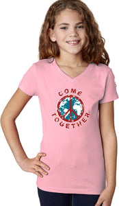 Girls Peace T-shirt Come Together V-Neck - Yoga Clothing for You