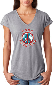 Ladies Peace T-shirt Come Together Triblend V-Neck - Yoga Clothing for You