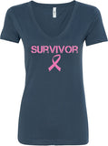 Ladies Breast Cancer T-shirt Survivor V-Neck - Yoga Clothing for You