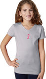 Girls Breast Cancer T-shirt Embroidered Ribbon Small Print VNeck - Yoga Clothing for You