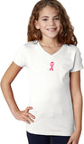 Girls Breast Cancer T-shirt Embroidered Ribbon Small Print VNeck - Yoga Clothing for You