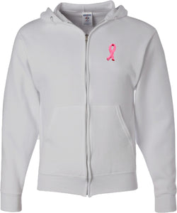 Breast Cancer Full Zip Hoodie Embroidered Ribbon Pocket Print - Yoga Clothing for You