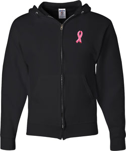 Breast Cancer Full Zip Hoodie Embroidered Ribbon Pocket Print - Yoga Clothing for You