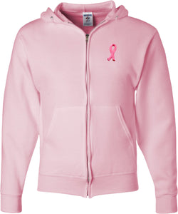 Breast Cancer Full Zip Hoodie Embroidered Ribbon Pocket Print - Yoga Clothing for You