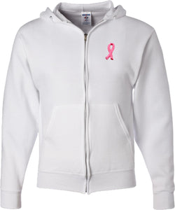 Breast Cancer Full Zip Hoodie Embroidered Ribbon Pocket Print - Yoga Clothing for You