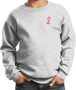 Kids Breast Cancer Sweatshirt Embroidered Pink Ribbon - Yoga Clothing for You