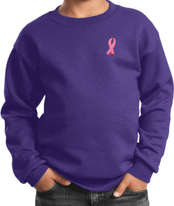 Kids Breast Cancer Sweatshirt Embroidered Pink Ribbon - Yoga Clothing for You