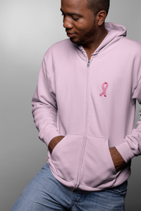 Breast Cancer Full Zip Hoodie Embroidered Ribbon Pocket Print - Yoga Clothing for You