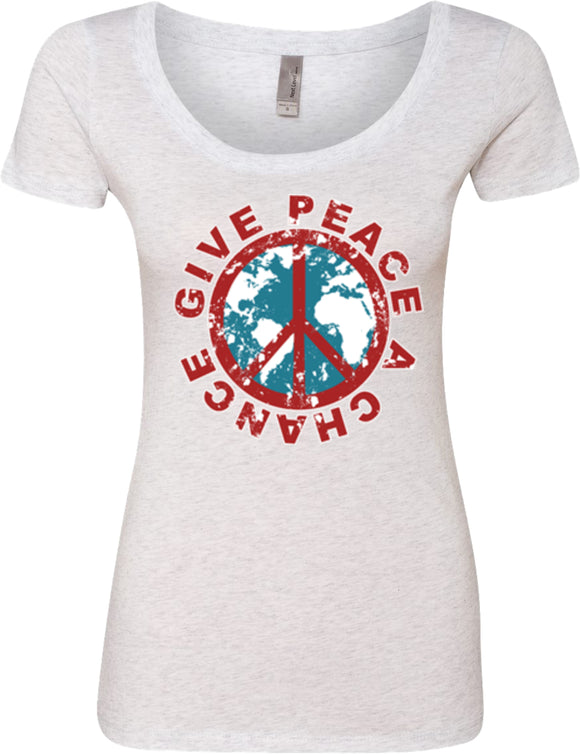 Ladies Peace T-shirt Give Peace a Chance Scoop Neck - Yoga Clothing for You