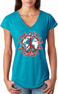 Ladies Peace T-shirt Give Peace a Chance Triblend V-Neck - Yoga Clothing for You