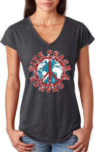 Ladies Peace T-shirt Give Peace a Chance Triblend V-Neck - Yoga Clothing for You