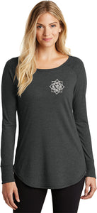 White Lotus OM Patch Pocket Print Triblend Long Sleeve - Yoga Clothing for You