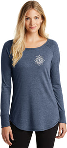 White Lotus OM Patch Pocket Print Triblend Long Sleeve - Yoga Clothing for You