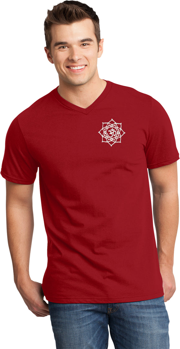 White Lotus OM Patch Pocket Print Important V-neck Tee - Yoga Clothing for You