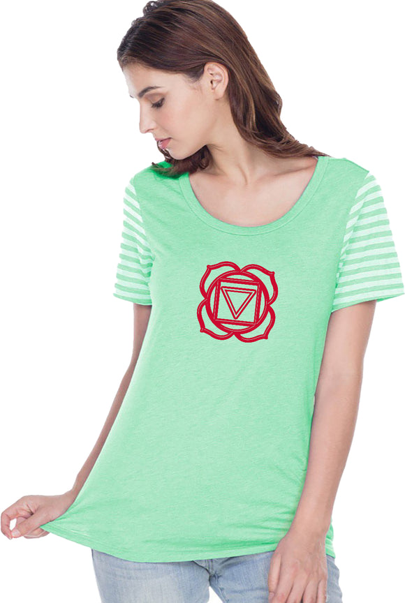 Muladhara Chakra Striped Multi-Contrast Yoga Tee Shirt - Yoga Clothing for You