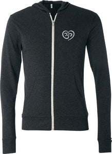 OM Heart Pocket Print Triblend Full-Zip Hoodie Yoga Tee - Yoga Clothing for You