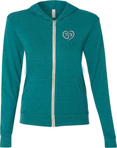 OM Heart Pocket Print Triblend Full-Zip Hoodie Yoga Tee - Yoga Clothing for You