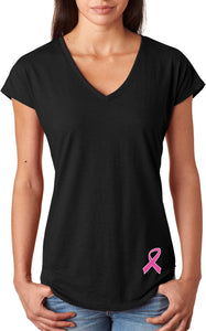 Breast Cancer Pink Ribbon Bottom Print Ladies Triblend V-Neck - Yoga Clothing for You