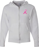 Breast Cancer Full Zip Hoodie Pink Ribbon Pocket Print - Yoga Clothing for You