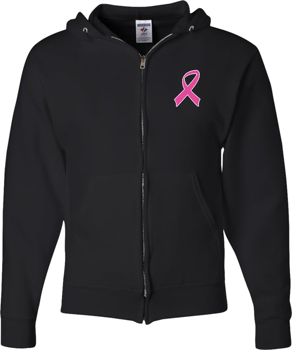 Breast Cancer Full Zip Hoodie Pink Ribbon Pocket Print - Yoga Clothing for You