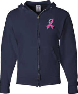 Breast Cancer Full Zip Hoodie Pink Ribbon Pocket Print - Yoga Clothing for You