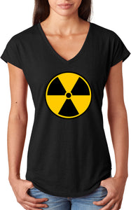 Ladies Radiation T-shirt Radioactive Fallout Symbol Tri V-Neck - Yoga Clothing for You