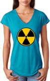 Ladies Radiation T-shirt Radioactive Fallout Symbol Tri V-Neck - Yoga Clothing for You