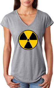 Ladies Radiation T-shirt Radioactive Fallout Symbol Tri V-Neck - Yoga Clothing for You