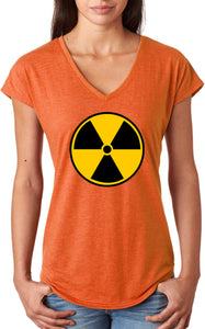 Ladies Radiation T-shirt Radioactive Fallout Symbol Tri V-Neck - Yoga Clothing for You