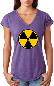 Ladies Radiation T-shirt Radioactive Fallout Symbol Tri V-Neck - Yoga Clothing for You