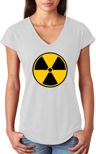 Ladies Radiation T-shirt Radioactive Fallout Symbol Tri V-Neck - Yoga Clothing for You