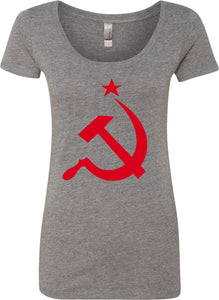 Ladies Soviet Union T-shirt Red Hammer and Sickle Scoop Neck - Yoga Clothing for You