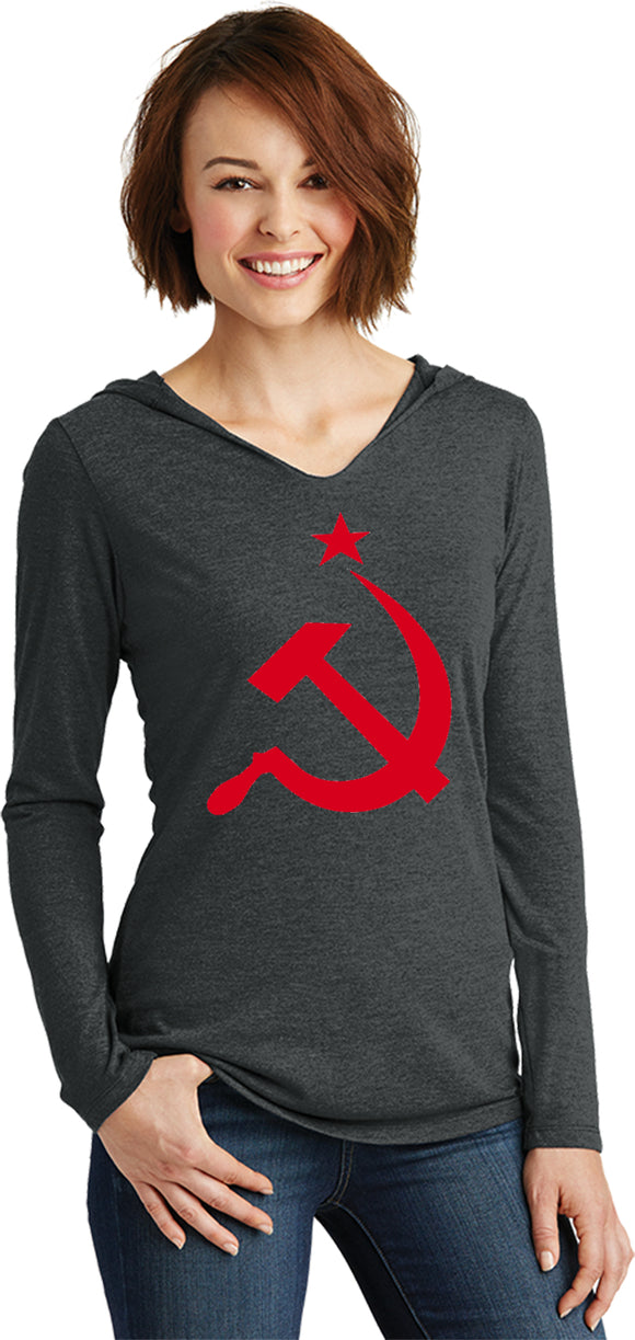 Ladies Soviet Union Shirt Red Hammer and Sickle Tri Blend Hoodie - Yoga Clothing for You