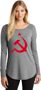 Ladies Soviet Union Red Hammer and Sickle Tri Blend Long Sleeve - Yoga Clothing for You