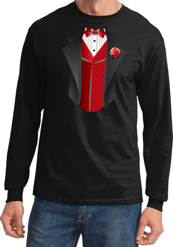 Tuxedo T-shirt Red Vest Long Sleeve - Yoga Clothing for You