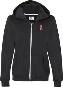 Ladies Breast Cancer Full Zip Hoodie Sequins Ribbon Pocket Print - Yoga Clothing for You