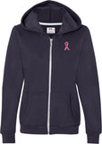 Ladies Breast Cancer Full Zip Hoodie Sequins Ribbon Pocket Print - Yoga Clothing for You