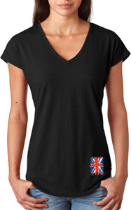 Ladies Union Jack T-shirt Bottom Print Triblend V-Neck - Yoga Clothing for You