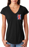 Ladies Union Jack T-shirt Flag Pocket Print Triblend V-Neck - Yoga Clothing for You