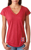 Ladies Union Jack T-shirt Bottom Print Triblend V-Neck - Yoga Clothing for You