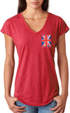 Ladies Union Jack T-shirt Flag Pocket Print Triblend V-Neck - Yoga Clothing for You